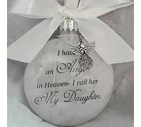 Christmas Memorial Baubles Daughter Grave Ornaments Feather Ball With Angel White Christmas Tree Remembrance Decorations Bereavement Gift To Remember Loved Ones Xmas Gift