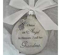 Christmas Memorial Baubles Grandma Grave Ornaments Feather Ball With Angel White Christmas Tree Remembrance Decorations Bereavement Gift To Remember Loved Ones Xmas Gift