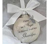 Christmas Memorial Baubles Grandpa Grave Ornaments Feather Ball With Angel White Christmas Tree Remembrance Decorations Bereavement Gift To Remember Loved Ones Xmas Gift