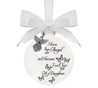 Christmas Memorial Baubles Ornaments I Have an Angel in Heaven Christmas Bauble Ornament Grave Decorations Clear Baubles White Feather Ball Hanging Decoration with Box for Xmas (Daughter)