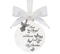 Christmas Memorial Baubles Ornaments I Have an Angel in Heaven Christmas Bauble Ornament Grave Decorations Clear Baubles White Feather Ball Hanging Decoration with Box for Xmas (Brother)