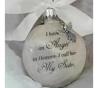 Christmas Memorial Baubles Sister Grave Ornaments Feather Ball With Angel White Christmas Tree Remembrance Decorations Bereavement Gift To Remember Loved Ones Xmas Gift