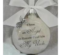 Christmas Memorial Baubles Uncle Grave Ornaments Feather Ball With Angel White Christmas Tree Remembrance Decorations Bereavement Gift To Remember Loved Ones Xmas Gift