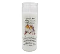 Christmas Memorial Candle Robin Design on a 17.5cm Glass Jar with Sentimental Wording (Special Dad 9664)