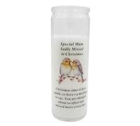 Christmas Memorial Candle Robin Design on a 17.5cm Glass Jar with Sentimental Wording (Special Mum 9671)