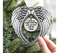 Christmas Memorial Hanging Ornaments Angel Wings, Memory Gifts Pendant I Have a Angel Watching Over Me I Call Her Wife Xmas Tree Hanging Sympathy Gift for Loss of Loved One in Heaven