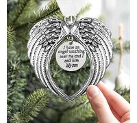 Christmas Memorial Ornaments Angel Wings, I Have a Angel Watching Over Me I Call Him My Son in Memory of Loss Loved One in Heaven Gift Christmas Tree Hanging Pendant Sympathy Gifts (Son)