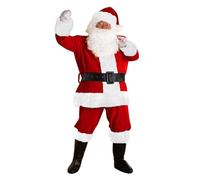 Christmas Men’s Santa Costume Set Adult 11 Pcs Deluxe Santa Claus Costume Suit Velvet for Xmas Holiday Party Cosplay Christmas Fancy Dress for Women Suit Costumes Mens Beard and Wig Set Adult