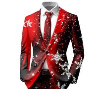 Christmas Mens Blazer Funny Lapel Neck Long Sleeve One Button Business Slim Fit Snowflake Xmas Suit Jacket Ugly Reindeer Suit Blazer Winter Party Wedding Prom Outwear