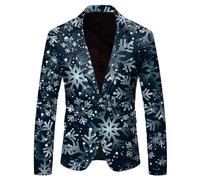Christmas Men's Blazer Jackets Snowflake Santa Printed Pocket Lapel Button Snowflake Santa Lapel Party Single Breasted Jacket Suits Pattern Lightweight Classic Jacket Regular Fit Party Outfit