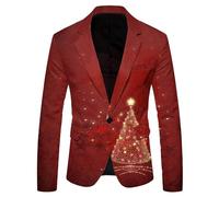 Christmas Men's Blazer Jackets Snowflake Santa Printed Pocket Lapel Button Snowflake Santa Lapel Party Single Breasted Jacket Suits Pattern Lightweight Classic Jacket Regular Fit Party Outfit