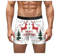 Christmas Mens Boxers Underwear for Men Men's Novelty Stretch Personalised Boxer Shorts Underwear Trunks Underpants Fly Trunks Hipster Pants New Year and Christmas Special Collection (White, L)