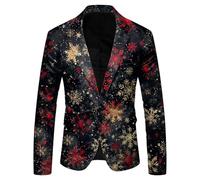Christmas Men's Casual Blazer Long Sleeve Suit Jackets Sports Coats One Button Business Jacket with Pocket Xmas Notched Lapel Sports Blazers Plus Size
