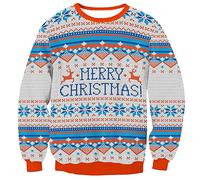 Christmas Men's Elf Graphic Unisex Sweatshirts Funny Ugly Long Sleeve 3D Print Pullover Blue Letter XL
