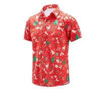 Christmas Mens Hawaiian Shirt Front Pocket Hawaiian Flower Shirts Casual Short Sleeve Button Down Beach Summer Shirts Ugly Xmas T Shirt Paisley Mens Shirts Tees Red