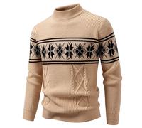 Christmas Men'S Jumpers-Men'S Fair Isle Jumpers-Winter Jacquard Knit Sweater Coat Casual Long Sleeve Pullover Soft Comfortable Warm Fashion Outerwear For Fall Season