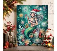 Christmas Mermaid Fantasy Illustration Canvas Wall Art 8x12