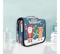 Christmas Merry Elk Snow Hanging Foldable Toiletry Cosmetic Bag Makeup Travel Organizer Bags Case for Women Girls Bathroom