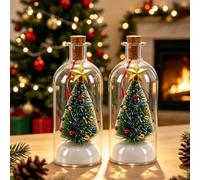 Christmas Message in a Bottle,Recordable Voice Tree Ornament (2pcs) | Voice Message Keepsake Mini Snow Scene For Tree Mantel Shelf Sentimental Gift Forever Recording Holiday Sound Audio Souvenir
