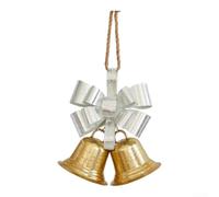 Christmas Metal Bell Ornament with Rustic Iron Bow, Large Red Holiday | Pendant for Tree Window Mall Display, Vintage Farmhouse Decor in Gold Silver, 26cm Festive Hanging Decoration(Silver)