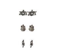 Christmas Metal Charms Set, Joy Letters, Present Box, Candy Cane Design, Silver-tone, for Card Making