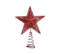 Christmas Metal Glittered Star Tree Topper | 25 cm | Red, Silver | Xmas Star Ornament for Christmas Tree (Red)