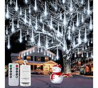Christmas Meteor Shower Lights - Battery Powered, Waterproof 192 LED Icicle Snow Falling Lights with Remote Timer for Tree, Yard, Patio & Party Decor (Cool White)