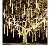 Christmas Meteor Shower Lights Outdoor, 288 LED 12" 8 Tubes Waterproof Christmas Lights Outdoor Plug in, Snow Falling Rain Icicle Xmas Light Decorations, Warm White