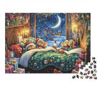 Christmas Mice Bedtime 1000 Piece Jigsaw Puzzle, Colourful Xmas Window Night Scene, Wall Decor, Stress Relief Puzzle for Adults Men Women, 52x38cm/1000pcs