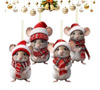 Christmas Mice Decoration - 4-Piece 2D Acrylic Set, Funny Mouse Ornaments, Cute Christmas Decoration Figures for Wall, Door, Window, Indoor, Outdoor, Patio, Garden, Living Room, Bedroom, Humorous