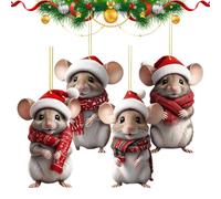Christmas Mice Decoration, 4-Piece Christmas Decorations 2D Funny, Mouse Holiday Tree Ornaments, Ideal For Tree Decoration, Home Window Decor, Car Hanging Ornament