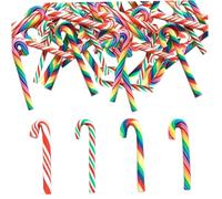 Christmas Mini Candy Canes 60PCS Rainbow Mini Candy Cane Christmas Decorations 4 Different Patterns Polymer Clay Fake Candy Cane Xmas Craft Supplies