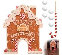Christmas Mini Golf Game Set, Indoor Putting Green with Gingerbread House, Candy Cane Club and Golf Balls, Festive Party Game