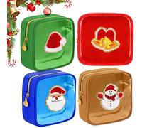 Christmas Mini Makeup Bag,Christmas Mini Zippered Pouch Clear,Small Nylon Holiday Makeup Pouches,Skincare Pouch Xmas Zipper Cosmetic Preppy Thing for Travel Women Gift (4PC-E)