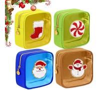 Christmas Mini Makeup Bag,Christmas Mini Zippered Pouch Clear,Small Nylon Holiday Makeup Pouches,Skincare Pouch Xmas Zipper Cosmetic Preppy Thing for Travel Women Gift (4PC-G)