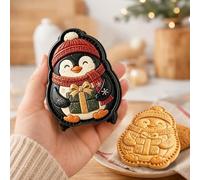Christmas Mini Pie Molds, Reusable Embossed Hand Baking Molds，Penguins | DIY Christmas Baking Set with Santa, Snowman, Reindeer, Holiday Mini Pies Maker for Fruit Desserts