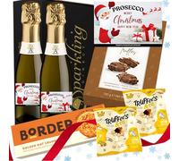 Christmas Mini Prosecco Gift Hamper - 2X Small Bottles (200ml) with Festive Labels & Luxury Chocolates - Ideal Secret Santa & Stocking Filler for Women