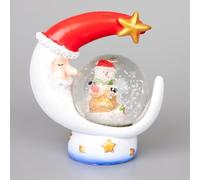 Christmas Mini Snowglobe Water Ball Snow Dome Features Santa,Reindeer,Snowman,Teddy Scene Resin Moon Shape Base- 5.5x7cm - Christmas Table Mantel Decorations