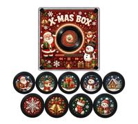 Christmas Mini Vinyl Record Music Player with 9 NFC Fridge Records,Customisable Retro Magnetic Music Box Decor with Magnetic NFC & Rotating Disc Phone-free Playback,Christmas Decor and Gift