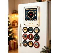 Christmas Mini Vinyl Record Music Player with 9 NFC Fridge Records，Xmas A | Customisable Your Own Song Retro Magnetic Music Box Decor, USB-C Magnet Christmas Music Box, Ideal Xmas Gift for Music Lovers