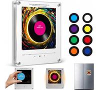 Christmas Mini Vinyl Record Player Magnet,Fridge Magnet Music Player,9 Discs,USB-C,9 Interchangeable Discs Play Festive Songs,Magnetic Back Attaches the Retro Mini Player to Compatible Metal Surfaces