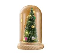 Christmas Miniature Illuminated Christmas Tree in Glass Dome Desktop Ornament for Festive DIY Craft Party (Green, One Size)