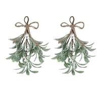 Christmas Mistletoe Decor | 2pcs Artificial Mistletoe Hanging Decorations | Christmas Mistletoe Hanging Ornament With Plaid Bow | Festive Mistletoe Garland For Home, Winter