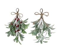 Christmas Mistletoe Decor, 2PCS Artificial Mistletoe Ornament Mistletoe Hanging Decorations Glitter Christmas Tree Accessories Artificial Dry Leaf Hanging Decoration for Tree Door