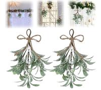 Christmas Mistletoe Decor,Artificial Hanging Mistletoe,Artificial Mistletoe Picks Christmas Mistletoe Ornament with White Bow,Mistletoes Glitter Hanging for Couple Home Party Decor