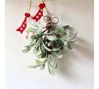 Christmas Mistletoe Decor, Artificial Hanging Mistletoe, Christmas Ornament Artificial Mistletoe Picks, Mistletoe Hanging Ornament for Home Wedding Decor (Red)