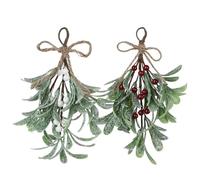 Christmas Mistletoe Decor,Artificial Mistletoe Ornament Mistletoe Hanging Decor,Glitter Christmas Mistletoe Ornament with Sprigs Red White Berries,Artificial Dry Leaf Hanging Decoration for Tree Door