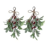 Christmas Mistletoe Decor,Artificial Mistletoe Ornament Mistletoe Hanging Decor,Glitter Christmas Mistletoe Ornament with Sprigs Red White Berries,Artificial Dry Leaf Hanging Decoration for Tree Door
