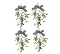 Christmas Mistletoe Decor, Simulated Christmas Mistletoe Ornament with Bow, Artificial Flocked Mistletoe Hanging Bunch, for Christmas Xmas Party Decorations (4pcs)
