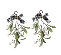 Christmas Mistletoe Decor, Simulated Christmas Mistletoe Ornament with Bow, Artificial Flocked Mistletoe Hanging Bunch, for Christmas Xmas Party Decorations (2pcs)